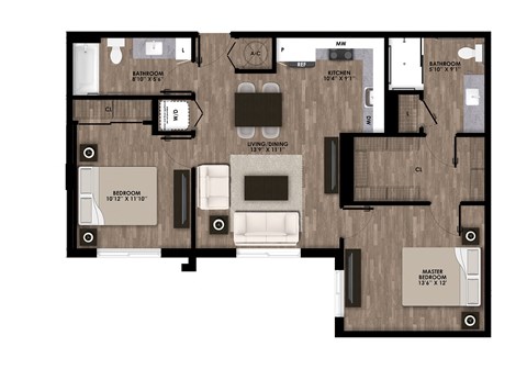 Two Bedroom Floor Plan at Slate Senior Apartments in Miami FL